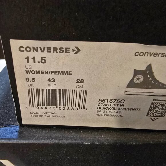 Converse Chuck Taylor All Star Lift Hi Black Leather Mens Size 10 Shoes Sneaker - Picture 10 of 10